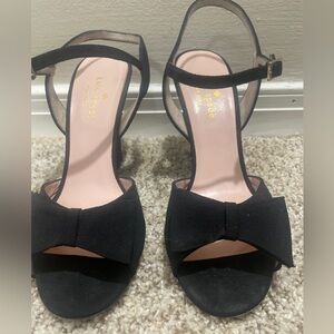 Kate Spade Black Satin Wedge Heels with Bow Accent